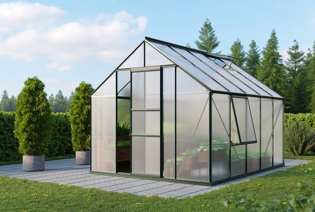 Vitavia Gewächshaus Meridian 8300 in Smaragdgrün mit Polycarbonat-Verglasung und Schiebetür, 8,3 m² - Bild 1