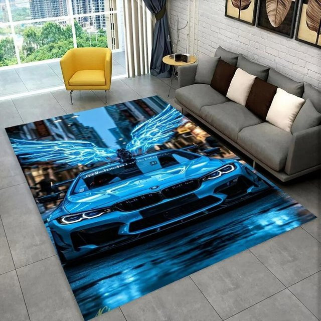 Lodestar 3D Rennwagen und Motorrad Teppich für Kinderzimmer und Wohnzimmer, Blau, B/T: 60 x 40 cm - Bild 1