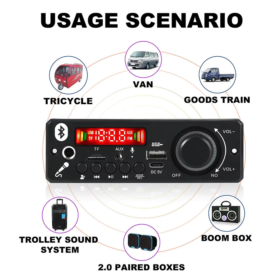 KEBIDU Bluetooth MP3-Player Decoder-Board mit 6W Verstärker, USB und TF-Slot, Stereo-Audio-Modul in Schwarz - Bild 3