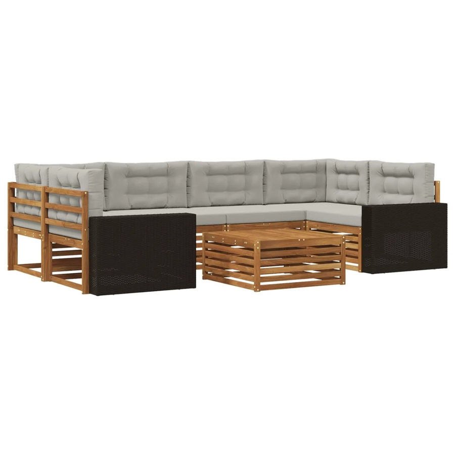 vidaXL Outdoor-Sofagarnitur aus Akazienholz in L-Form mit 7 Teilen, Hellgrau und Natur, Polyester-Polsterung - Bild 2