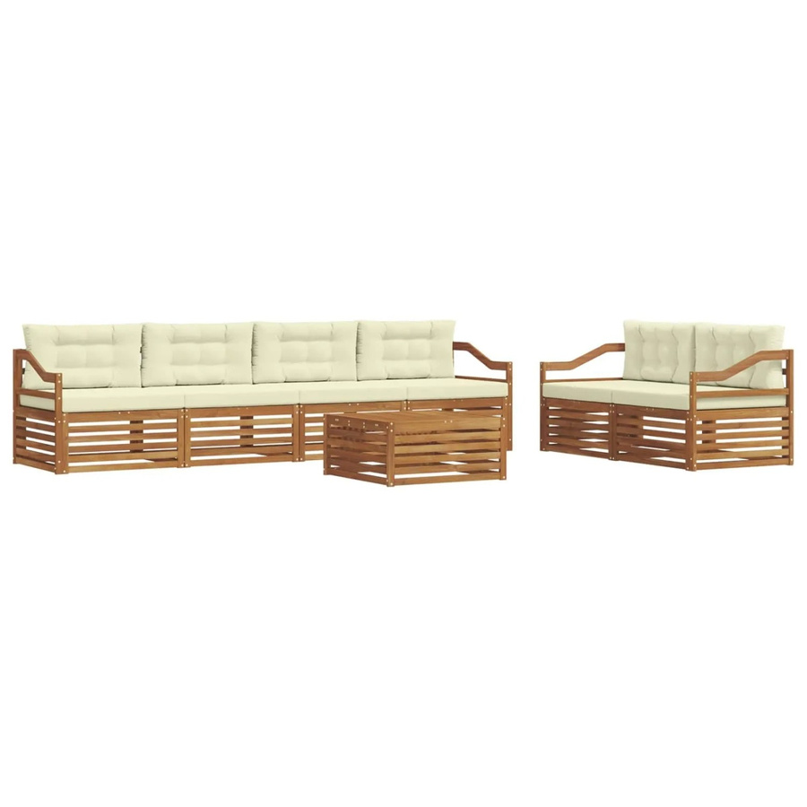 vidaXL Outdoor-Sofagarnitur aus Akazienholz mit Kissen, 7-teilig, Natur und Creme - Bild 2
