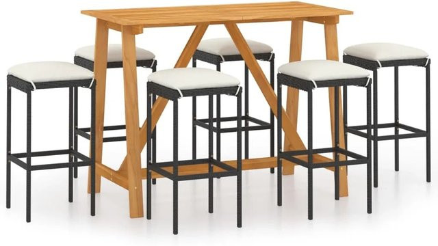vidaXL 7-tlg Gartenbar-Set mit Kissen in Schwarz Modell 2 - Bild 1