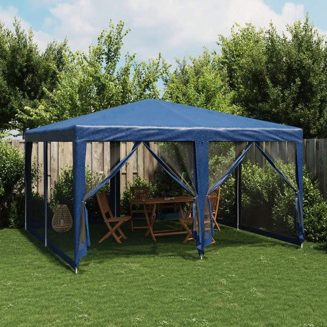 vidaXL Partyzelt Blau mit 8 Mesh-Seitenteilen aus HDPE, B/T: 4 x 4 m - Bild 2