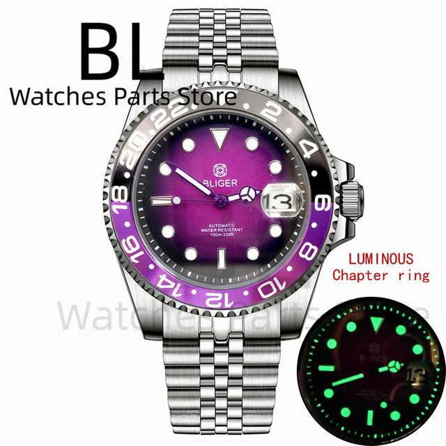 Bliger Armbanduhr, Edelstahl, Schwarz lila, Saphirglas, 40 mm, Herren - Bild 1