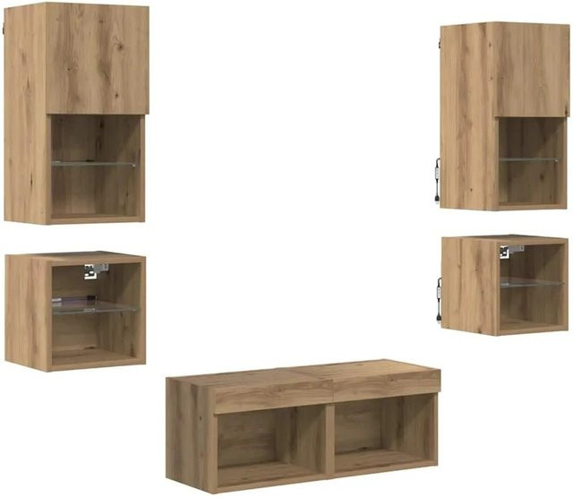 vidaXL TV-Wandregal Set 8-teilig Artisan-Eiche, Braun, Holzwerkstoff - Bild 1