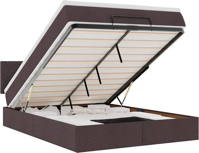 vidaXL Ottoman-Bett mit Matratze und LED-Unterbettbeleuchtung in Dunkelbraun, B/T/H: 140 x 200 x 280 cm - Bild 1