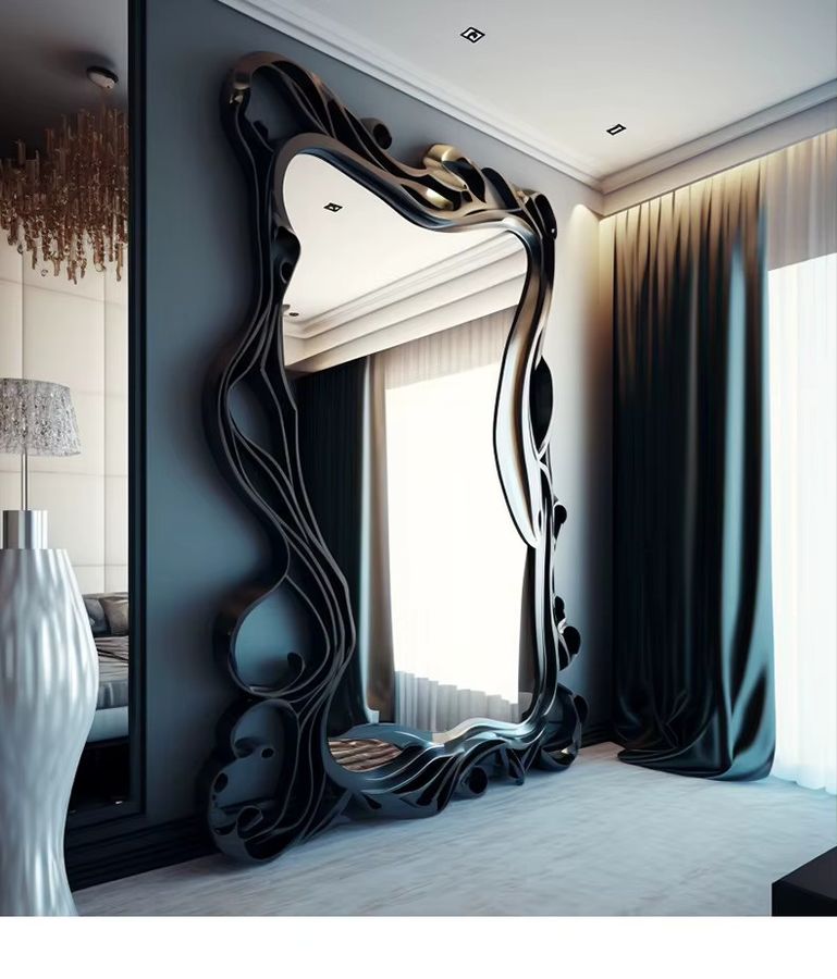 QWC Wellenförmiger Ganzkörperspiegel in Schwarz, unregelmäßiger Standspiegel im Nordic Design für Schlafzimmer und Wohnzimmer - Bild 6