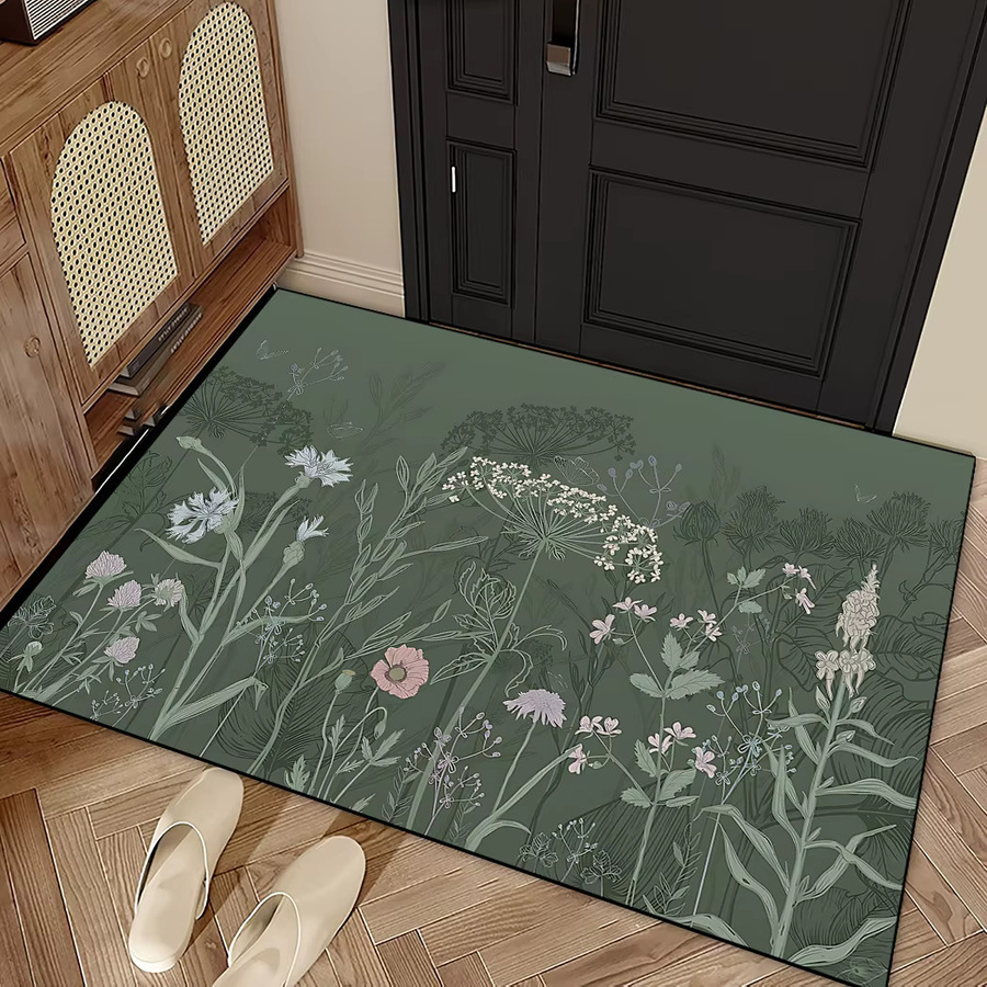 VIKAMA Fußmatte mit floralem Tinte-Malerei-Design in Grün, wetterfeste Outdoor- und Indoor-Teppich für Wohnzimmer oder Schlafzimmer, Rechteckig, Breite: 60 cm, Tiefe: 40 cm - Bild 2