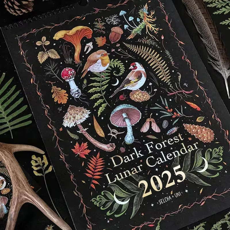 Wandkalender 2025 Dunkler Wald und Mond mit 12 farbenfrohen Illustrationen, Multicolor - Bild 2