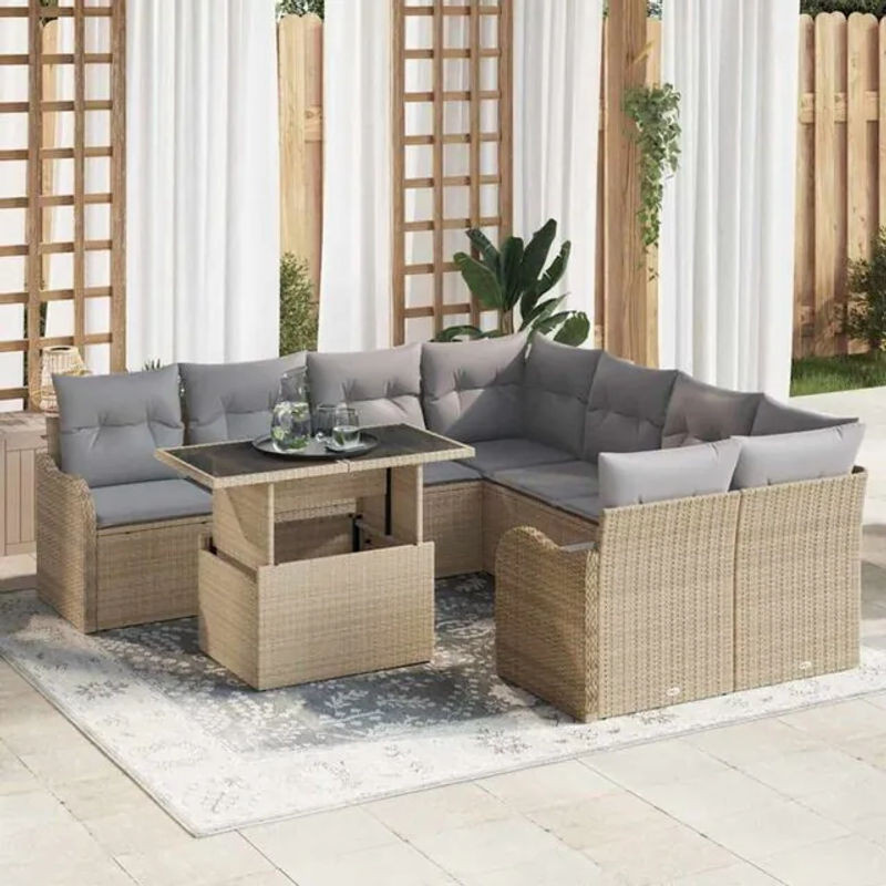Vidaxl Garten-Sofa-Set aus Polyrattan in Beige, 9-teilige Loungemöbel-Garnitur, B/T/H: 100 x 55 x 73 cm - Bild 1