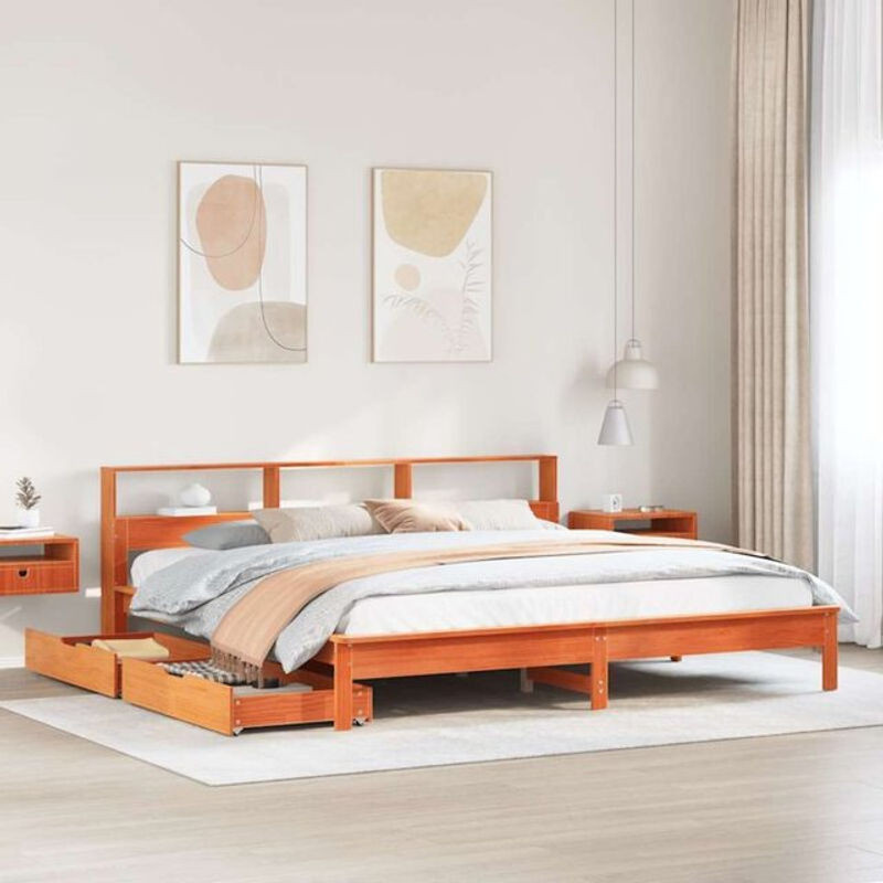 Massivholzbett aus Kiefer mit Regal von Vidaxl in Braun, B/T/H: 200 x 200 x 78 cm - Bild 1