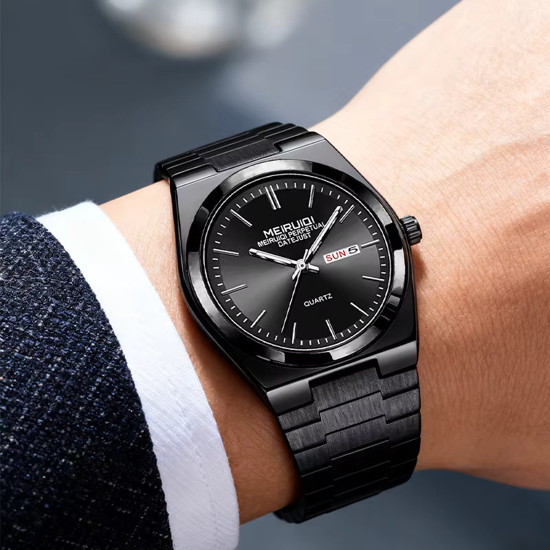 MEIRUIQI Armbanduhr Quarz, Edelstahl, Schwarz, Herren - Bild 6