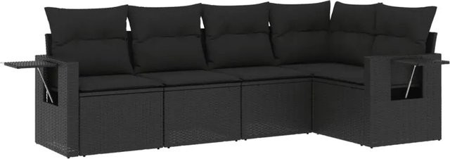 vidaXL 5-teilige Garten-Sofagarnitur in L-Form aus schwarzem Poly-Rattan mit Sitzkissen und Rückenkissen - Bild 1