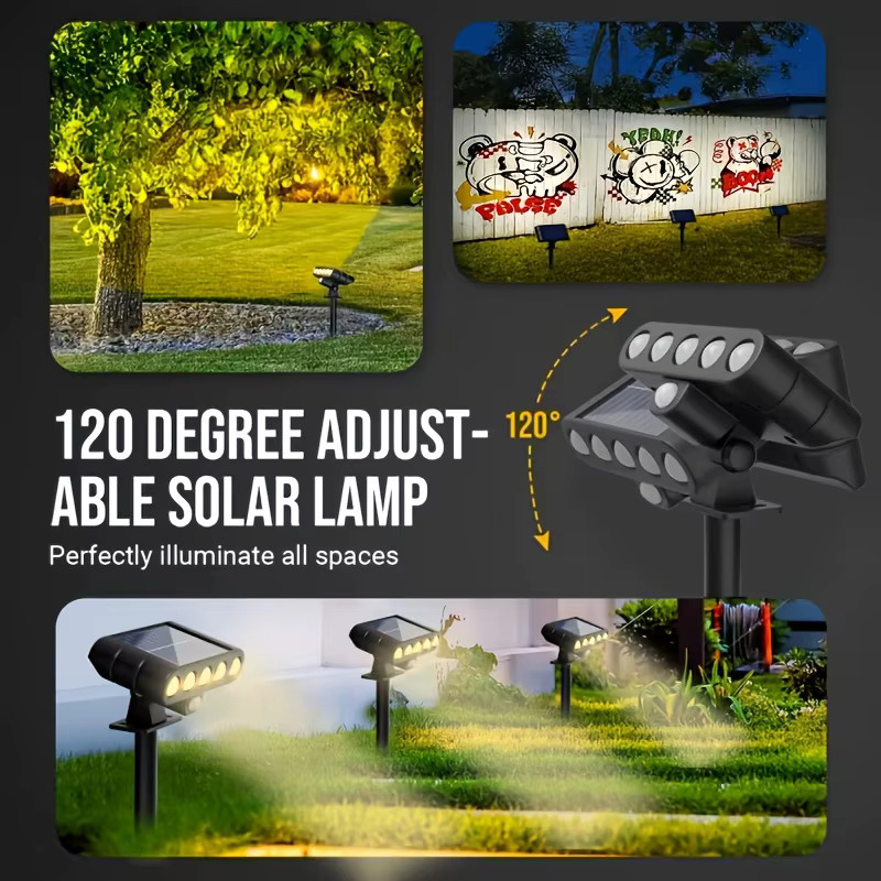XIWANGFIRE 2-in-1 Solar-Wand- und Rasenleuchte in Schwarz mit 5 LED, IP65 wasserdicht, warmweißes Licht für Garten und Außenbereich - Bild 3