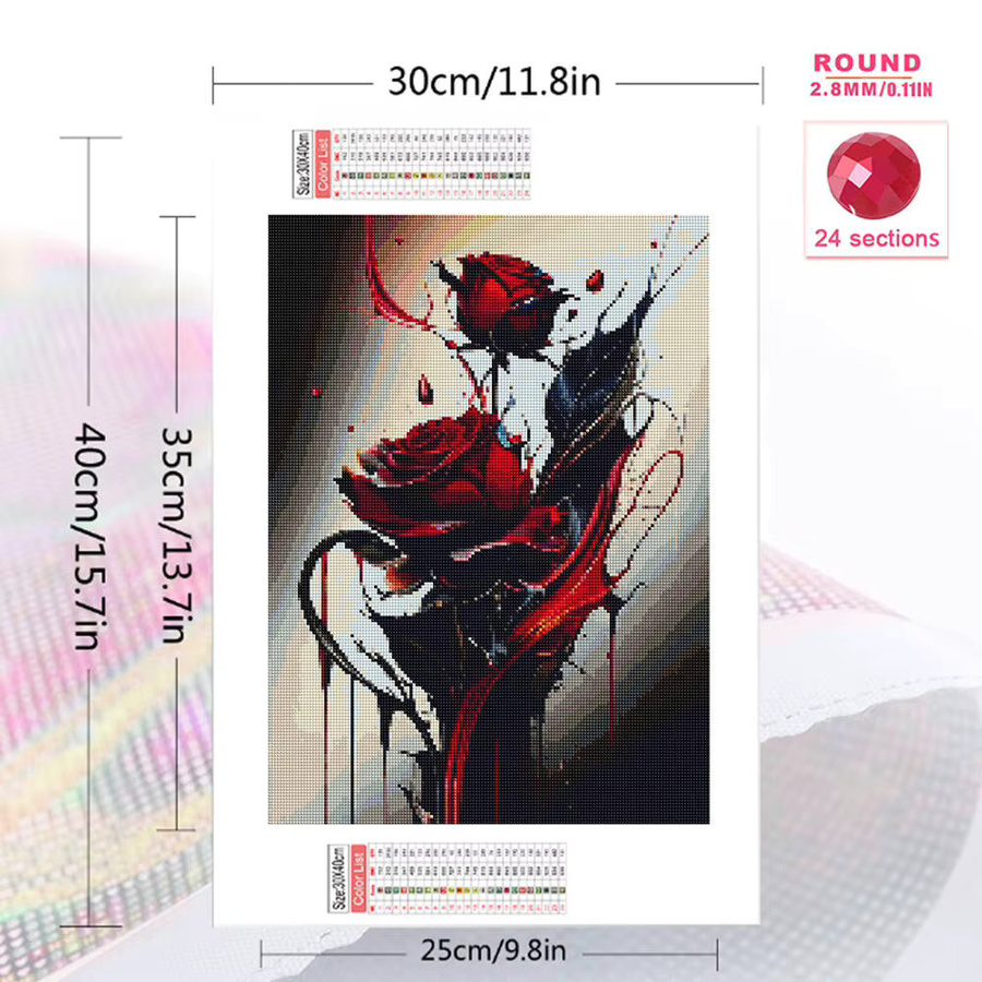 YUTTEE Diamant-Stickerei Set mit roter Rose als DIY Acryl-Malerei und Diamant-Mosaik, B/H: 20 x 30 cm - Bild 2