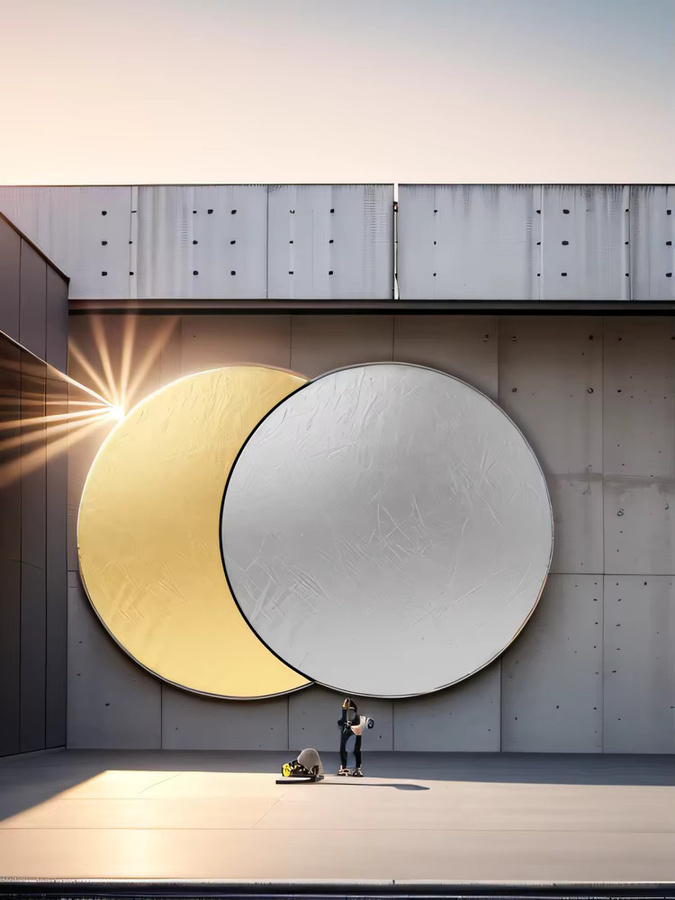 NiYi 2in1 Fotografie-Reflektor Rund Silber und Gold mit Halterung und Weißer Reflexionsseite - Bild 3