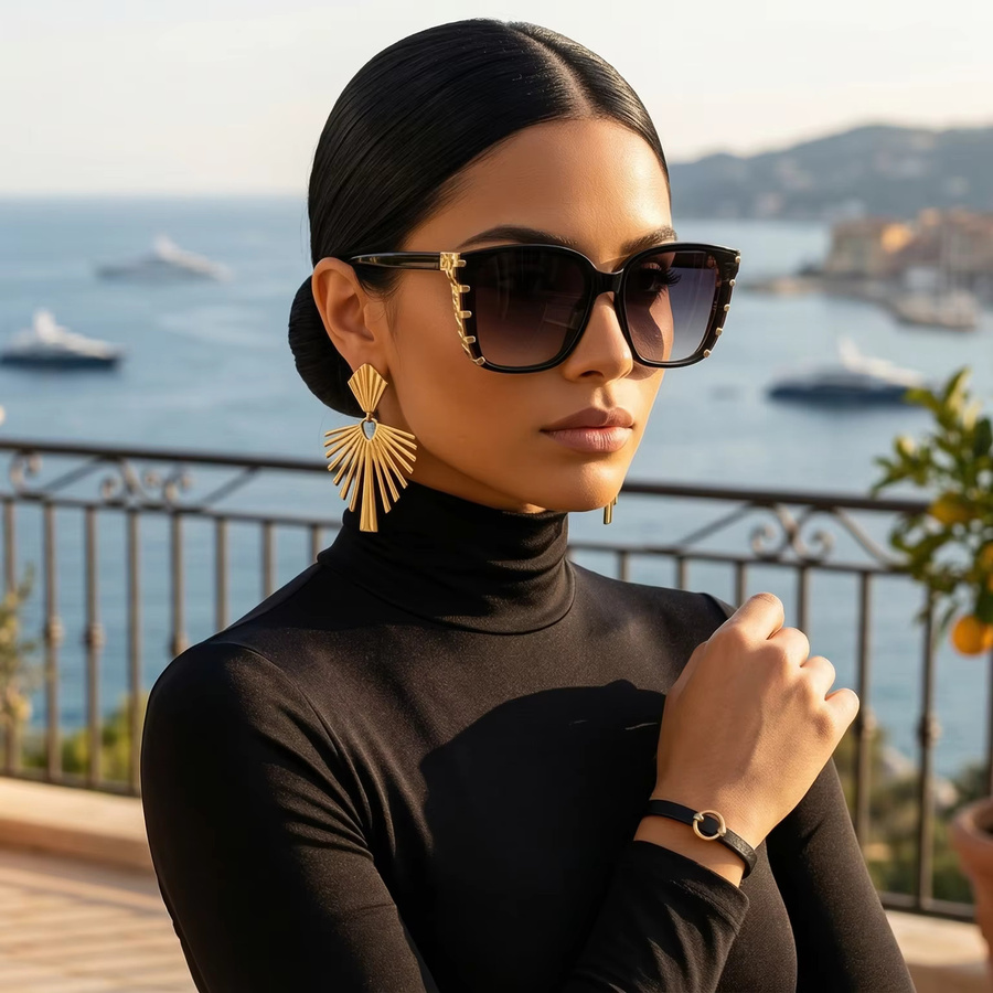 TWOOO Cat-Eye Sonnenbrille, Vollrand, Damen, Gold, Black - Bild 1