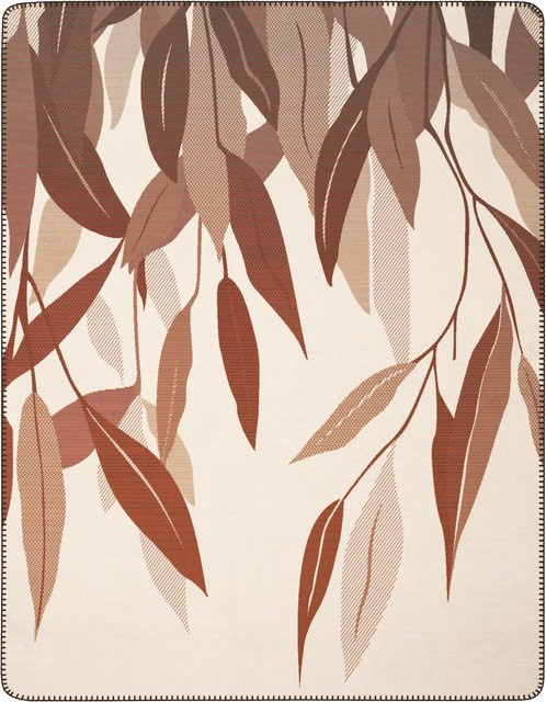 Biederlack Wohndecke Ember Leaves mit floralem Herbstmuster in Braun und Orange - Bild 1