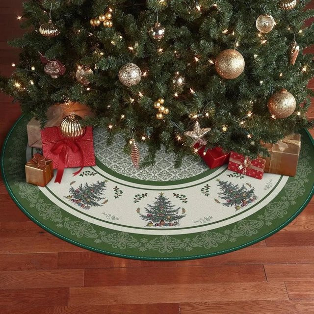VIKAMA Runder Weihnachtsbaum-Rock im Vintage-Stil mit floralem Design für deine Weihnachtsdekoration - Bild 1