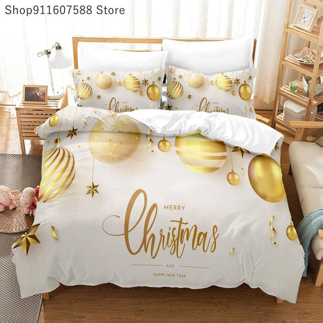 JMG Household Supplies Bettwäscheset Weihnachten Dunkelblau Weiß, Microfaser Bettbezug und Kissenbezug, B/H: 200 x 200 cm - Bild 1