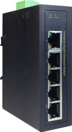 Digitus DN-651107 Industrial Ethernet Switch, unmanaged Gigabit Switch mit 5 Ports (10/100/1000 Mbit/s), Schwarz, DIN-Schiene-Montage - Bild 1