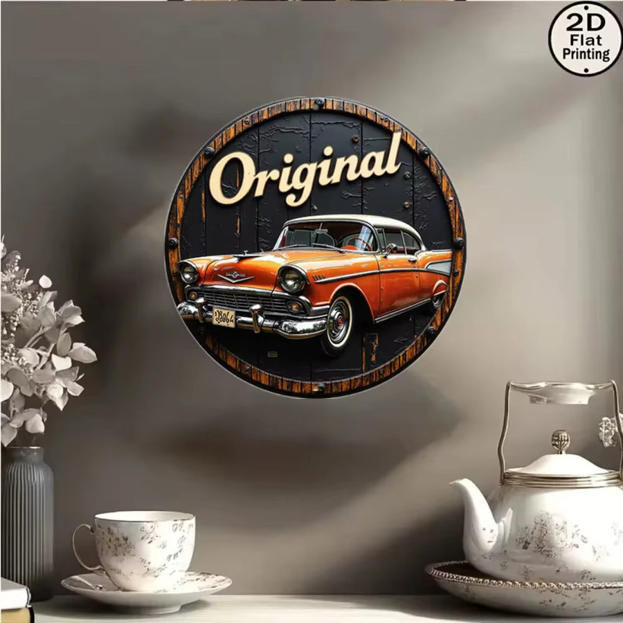 HELLOYOUNG Vintage Auto Rundes Metallschild Wandkunst in Multicolour, Durchmesser: 20,32 cm - Bild 3