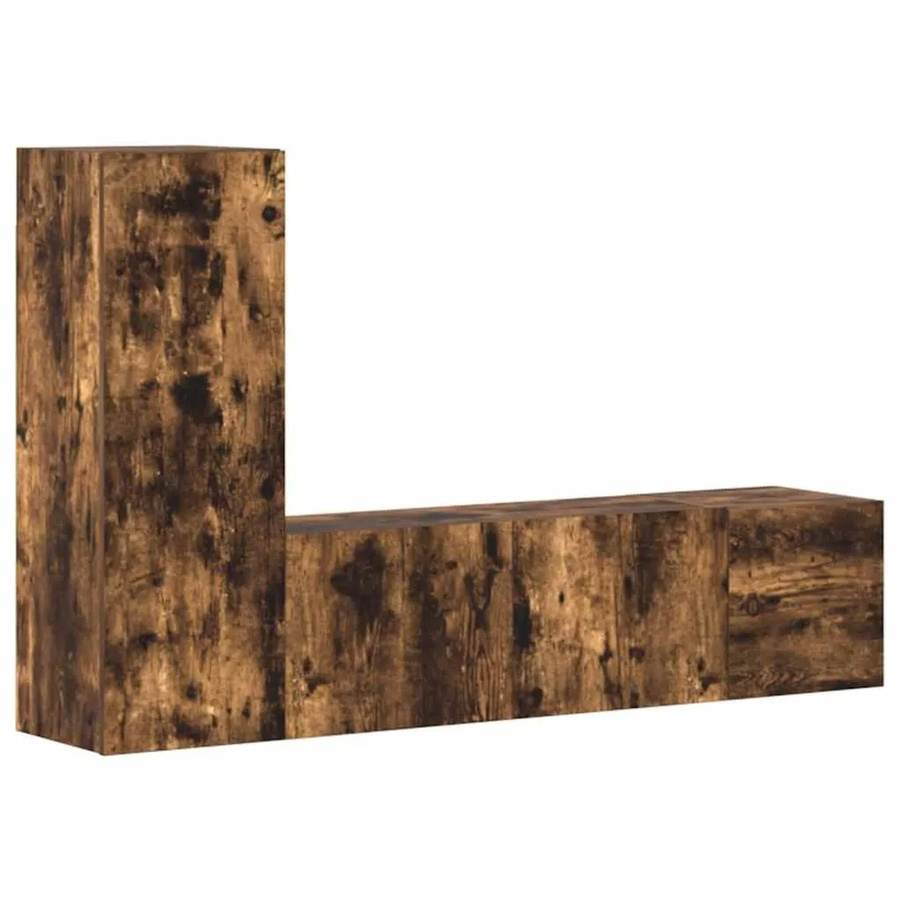 vidaXL 3-teiliges TV-Schrank-Set aus Holzwerkstoff in Räuchereiche, Braun, Wandmontage für dein Wohnzimmer - Bild 2