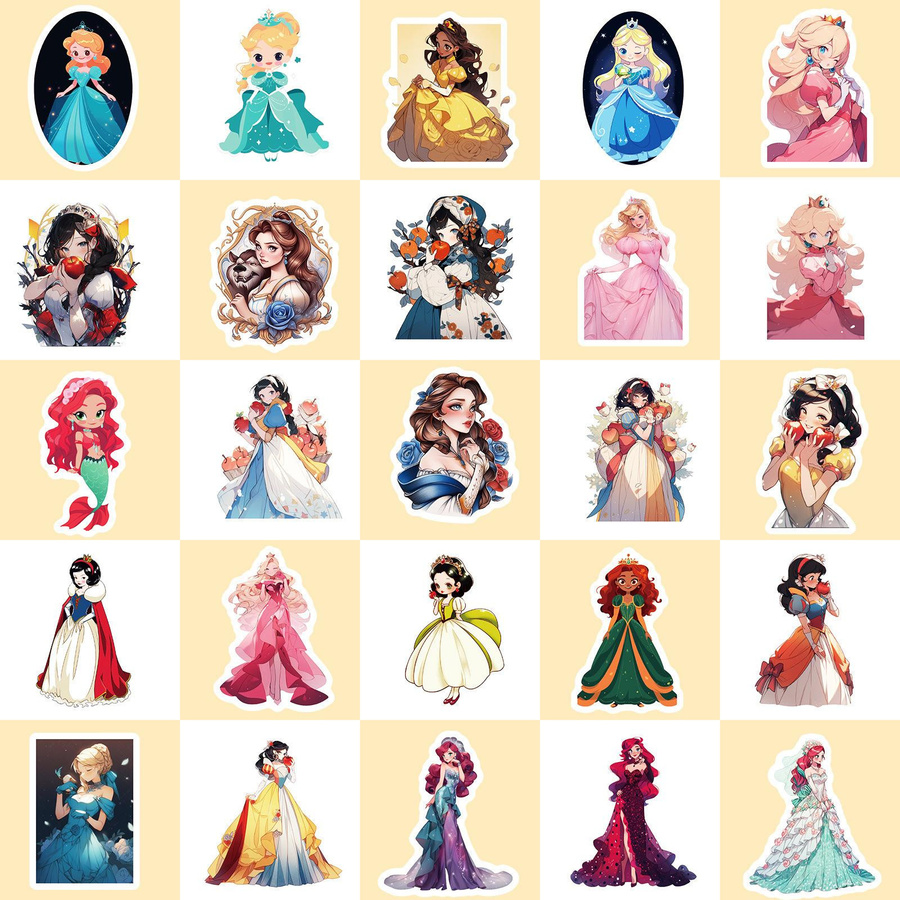 50 bunte Cartoon-Prinzessinnen-Sticker multicolor - Bild 2