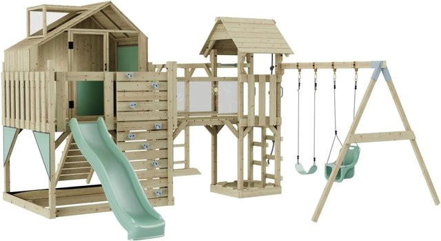OutdoorToys Spielturm Knut mit Babyschaukel in Mintgrün aus Holz und Stahl - Bild 1
