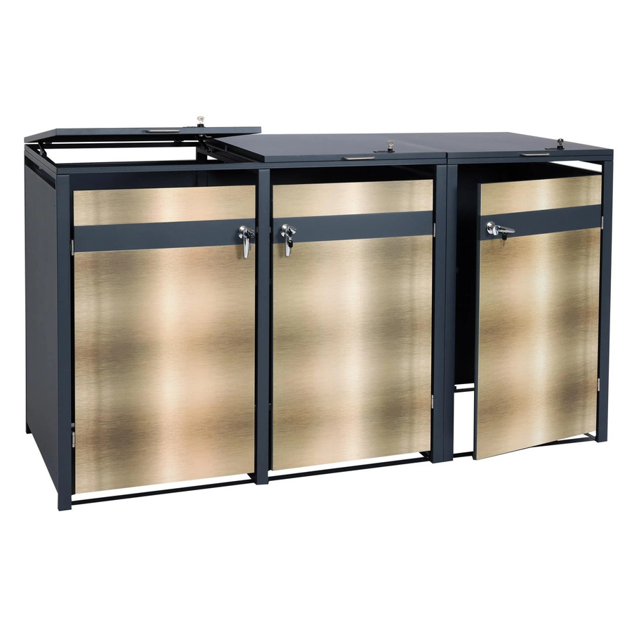 PROREGAL Mülltonnenbox für 3 Tonnen aus verzinktem Stahl in Anthrazit Gold, B/T/H: 200 x 117 x 80 cm - Bild 2