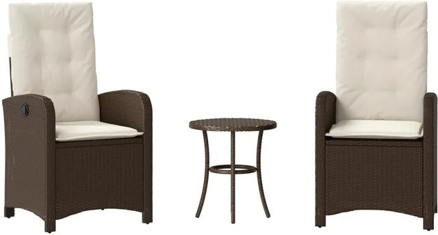 vidaXL 3-teiliges Bistro-Set aus Poly-Rattan und Metall in Braun mit Kissen für Garten, Balkon und Terrasse - Bild 1