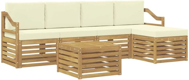 vidaXL Outdoor-Sofagarnitur 6-teilig aus Akazienholz mit Polstern in Weiß und Beige, B/T/H: 59 x 59 x 37 cm - Bild 1