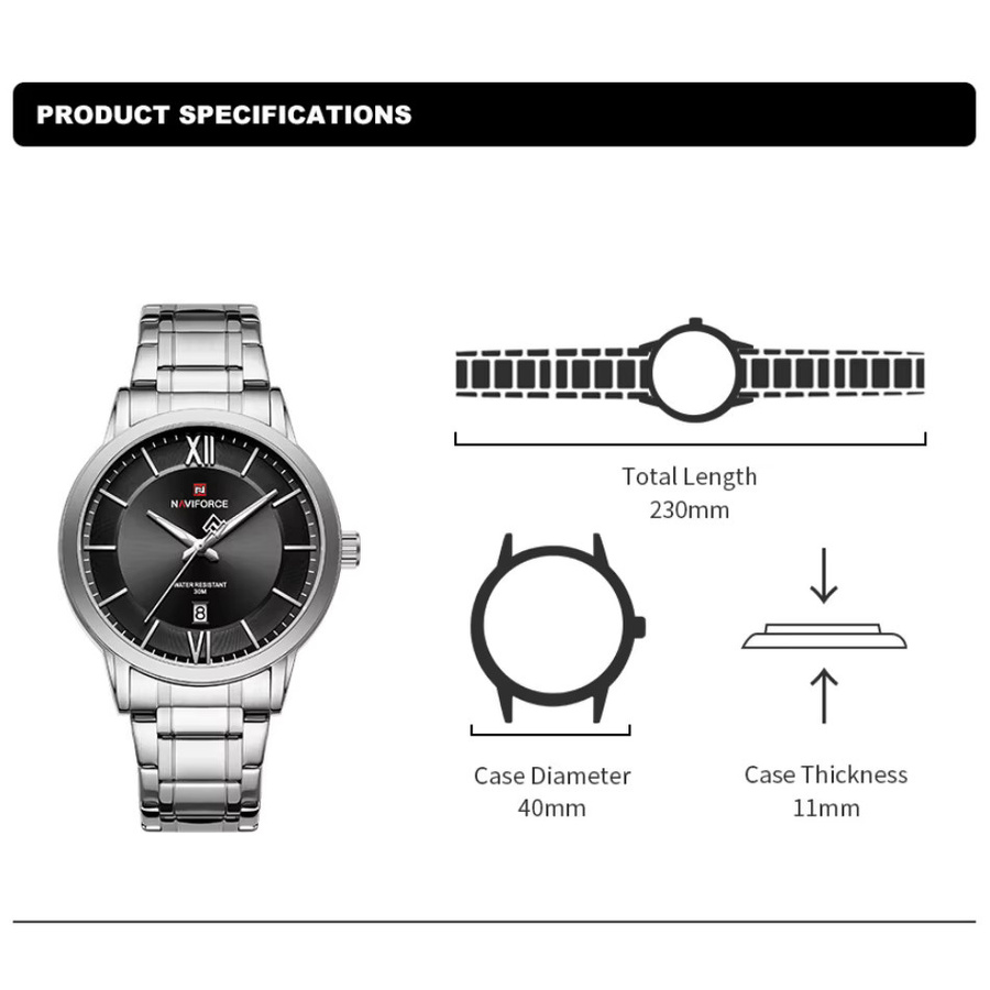 NAVIFORCE Armbanduhr, Quarz, Edelstahl, Schwarz, Herren - Bild 3