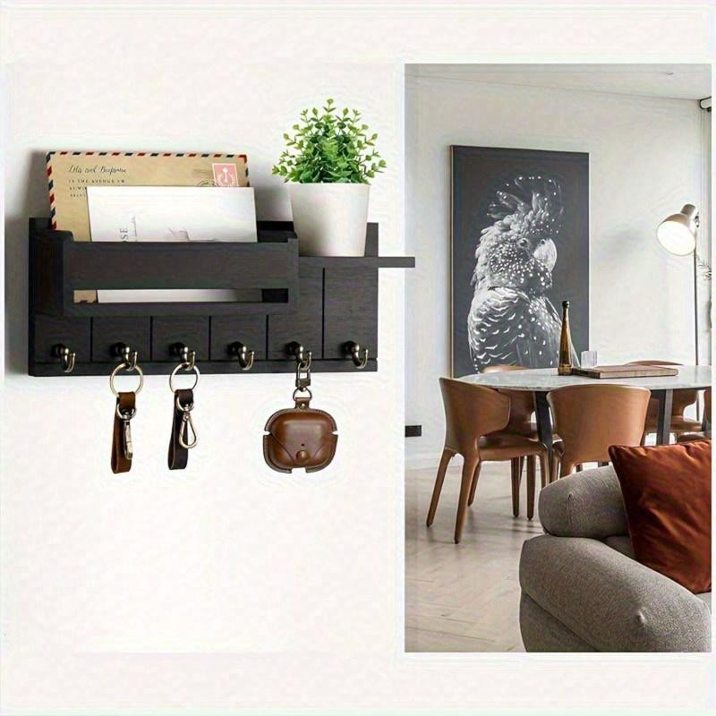 Vintage Wandmontierter Schlüsselhalter aus WPC mit Briefablage und Ablage in Bunt/Braun für Bauernhausdekor in Wohnzimmer und Küche - Bild 2
