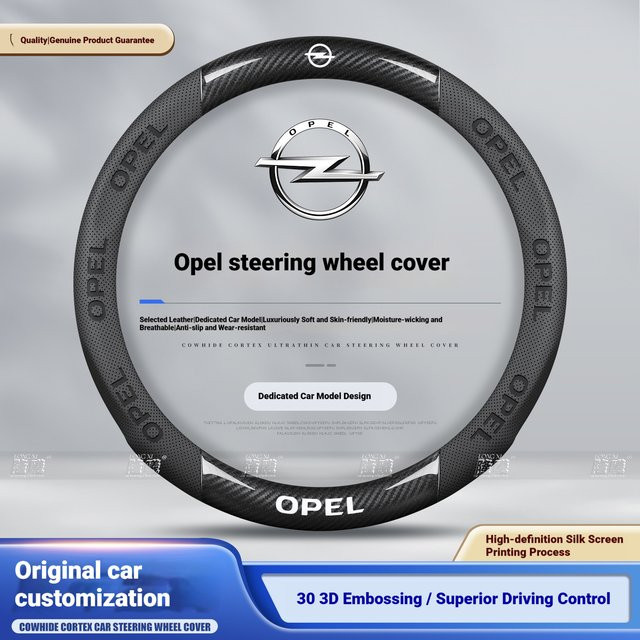 Auto-Lenkradbezug in Carbonfaser-Leder für Opel Astra, Corsa, Insignia, Mokka, Vectra GTC und Tigra, Farbe: Schwarz - Bild 1