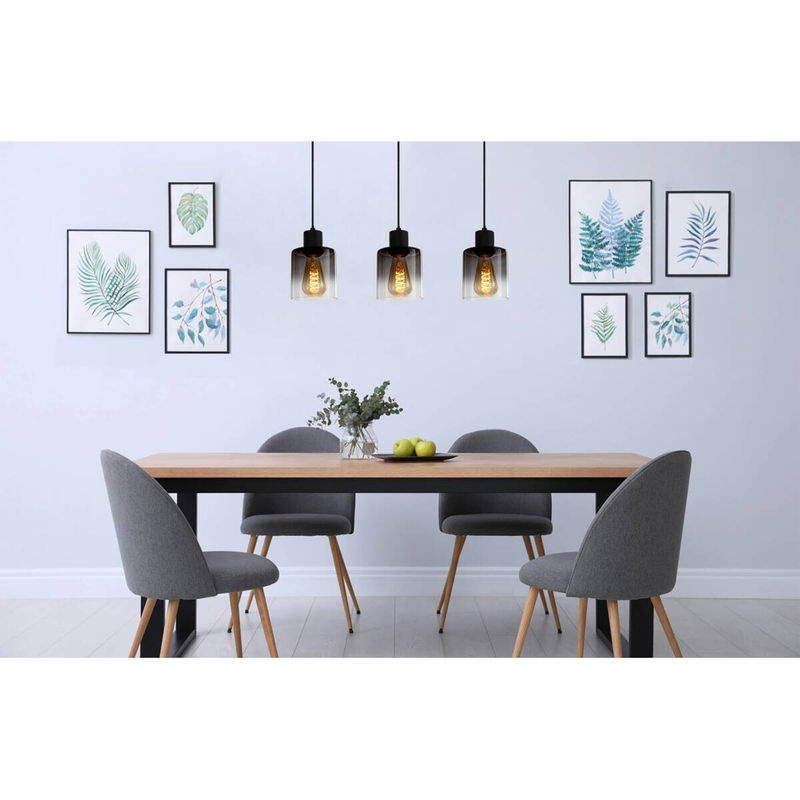 Pocoline Pendelleuchte Nera in Schwarz mit Rauchglas, B/H/T: 62 x 120 x 10 cm, E27, 3 Leuchtmittel - Bild 3