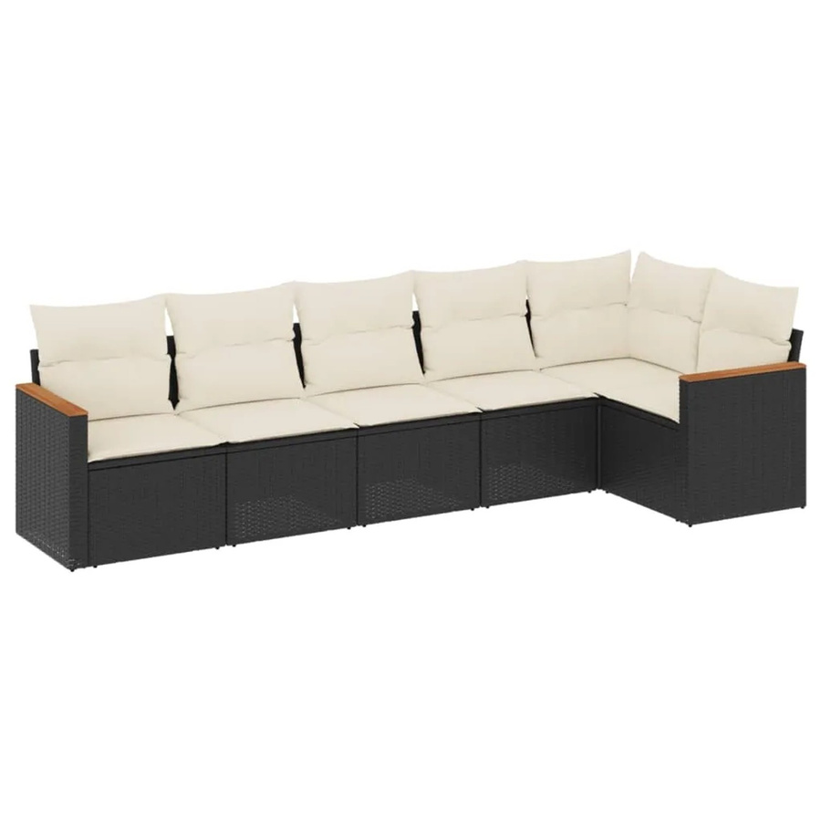 vidaXL 6-teilige Garten-Sofagarnitur in L-Form aus Poly-Rattan und pulverbeschichtetem Stahl in Schwarz mit Sitzkissen und Rückenkissen - Bild 2
