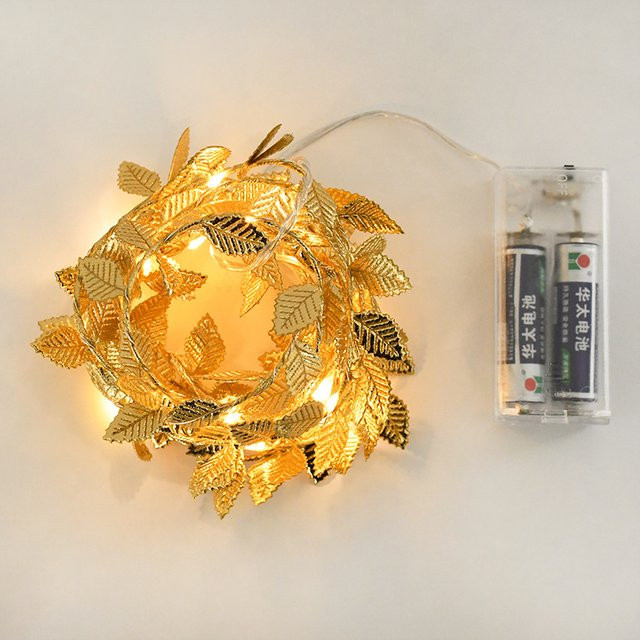 Goldene LED Drahtlichterkette mit Blättern, 2m Länge, 20 warmweiße LEDs, Batteriebetrieben für Dekoration zu Weihnachten, Hochzeit oder Herbst - Bild 1