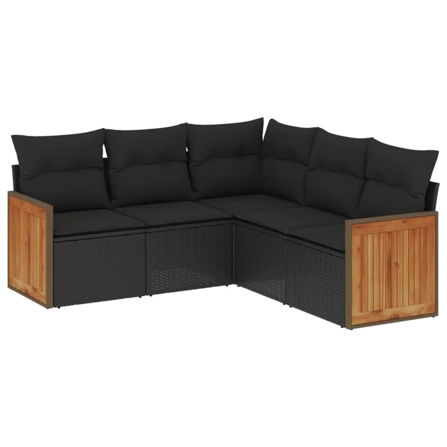 vidaXL 5-tlg Garten-Sofagarnitur in L-Form aus Polyrattan und Metall in Schwarz mit Kissen und abnehmbaren Bezügen - Bild 2