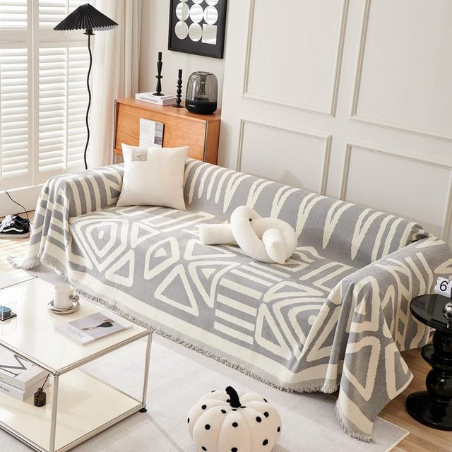 Jiajiaku Chenille-Sofabezug mit geometrischem Design in Grau, B/B: 180 x 90 cm - Bild 1