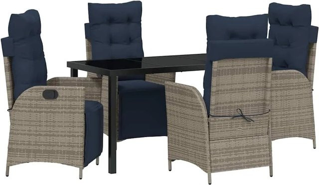 vidaXL Garten Essgruppe aus Rattan mit 5 Teilen in Grau und Schwarz inklusive Kissen und Glastisch - Bild 1