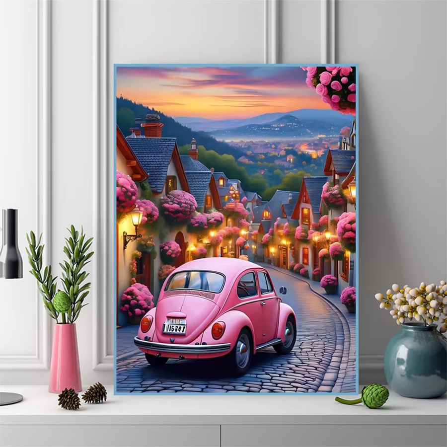 Momoart DIY Diamant-Stickerei Straßenlandschaft mit Auto-Motiv als Kreuzstich-Mosaik in Multicolour, B/H/T: 20 x 30 x 2 cm - Bild 3