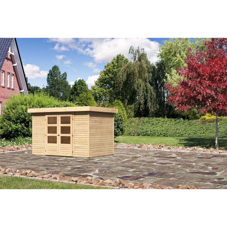 Karibu Holz-Gartenhaus Boras Natur mit Flachdach und modernem Design, Farbe: Braun, B/T/H: 298 x 213 x 211 cm - Bild 2