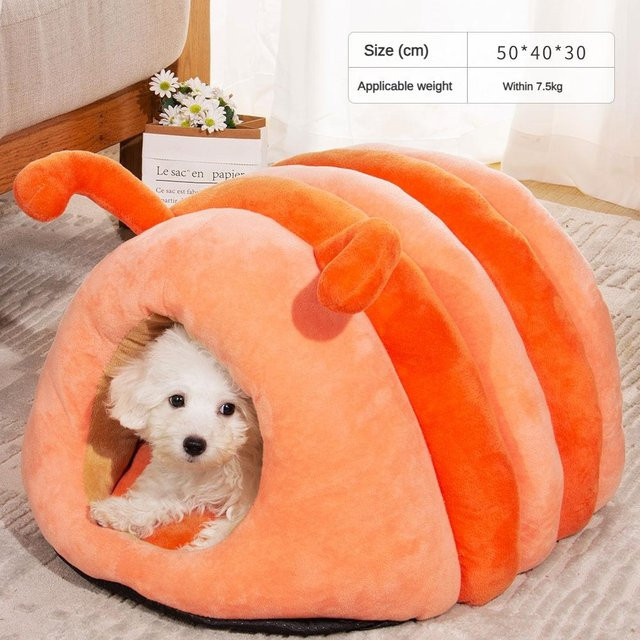 Halbgeschlossenes Katzenbett und Hundekennel aus Plüsch in Orange, faltbare Schlafhöhle für kleine Hunde und Katzen, B/T/H: 50 x 40 x 30 cm - Bild 1