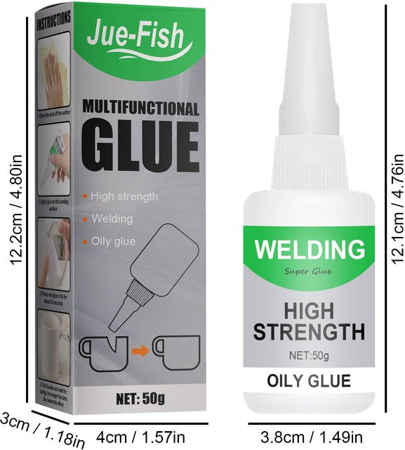 Jue-Fish Universeller Superkleber Gel in Transparent und Weiß, Hochfester Kleber für Metall, Kunststoff, Holz, Keramik und Leder, 50 g - Bild 1