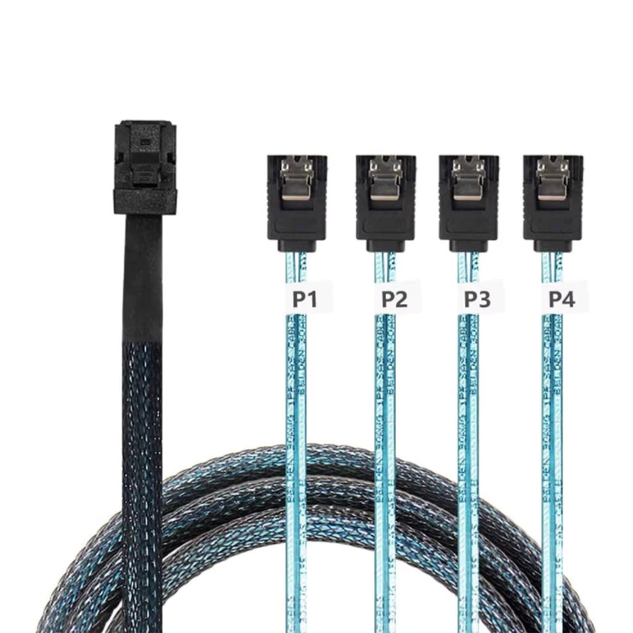 HD Mini SAS SFF8643 auf 4x SATA 3.0 Adapterkabel für SSD und Server-Festplatten 2,5 und 3,5 Zoll, Blau, 6 Gbit/s Unterstützung - Bild 2