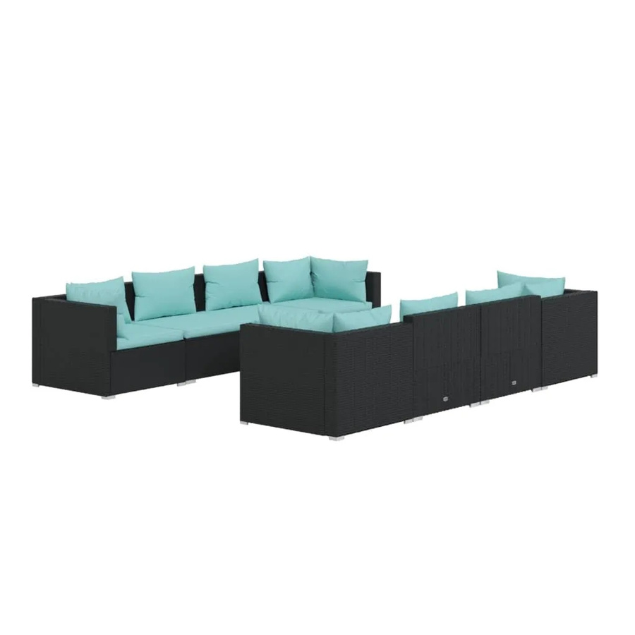 vidaXL 9-tlg Garten-Lounge-Set aus Poly Rattan mit Kissen in Schwarz und Blau mit pulverbeschichtetem Stahlgestell - Bild 2
