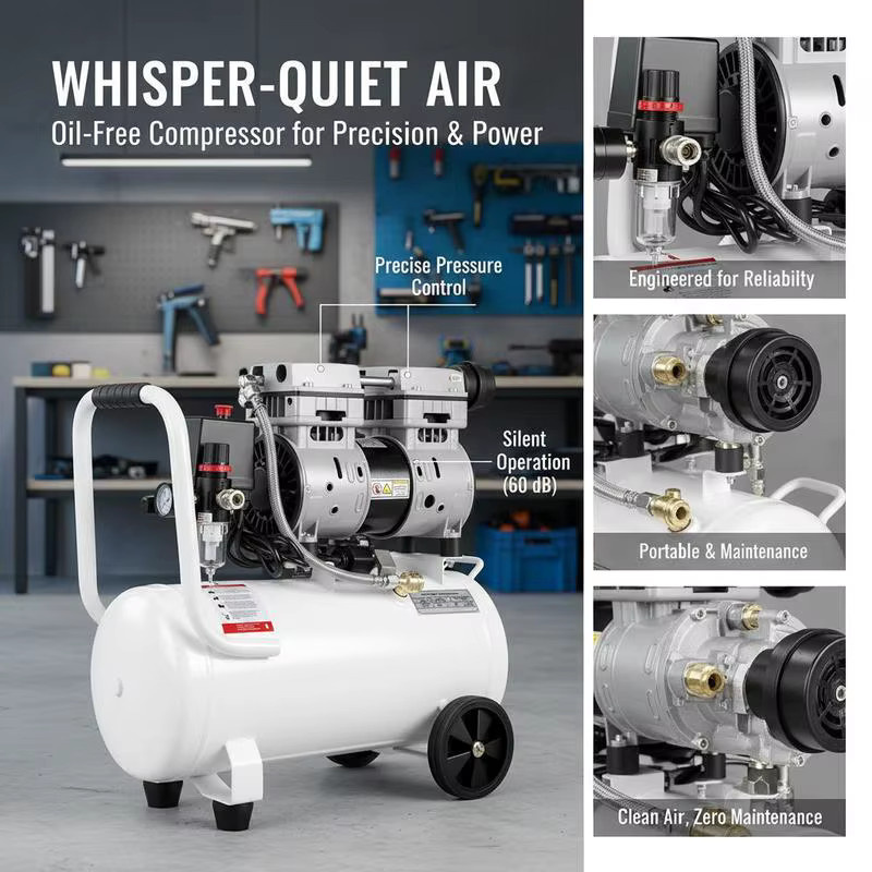 Leiser ölfreier Flüsterkompressor 25L mit 750W und 165L/min Abluftvolumen in Rot-Weiß - Bild 2