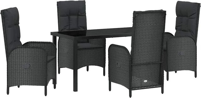 vidaXL Garten Essgruppe 5-teilig aus Poly-Rattan und Stahl in Schwarz mit Glasplatte und Kissen - Bild 1
