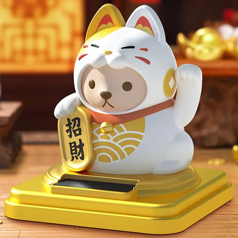 Solarbetriebene Maneki Neko Glückskatze von ACRDDK als dekoratives Ornament für Auto und Schreibtisch in Rosa, Rot, Gelb oder Weiß, Höhe: 7,62 cm - Bild 1